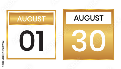 golden color daily calendar editable vector file, calendar august with shape editable date