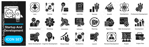 Startup And Development Vector Icons Collection related to Business, Growth, Project, Innovation, Learning, Success
