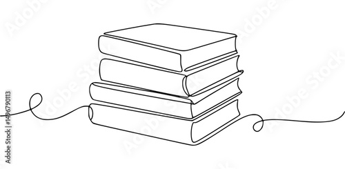 Stack of books one line continuous drawing