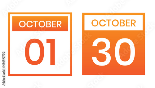 orange color daily calendar editable vector file, calendar october with shape editable date