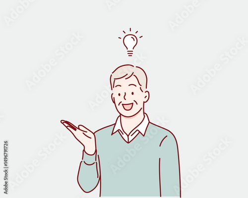 Senior man Getting a New Idea. Hand drawn style vector design illustrations.