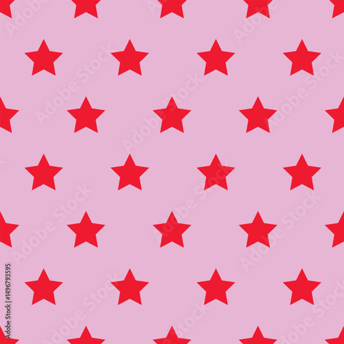 Vector abstract seamless pattern with bright red stars on a pink background