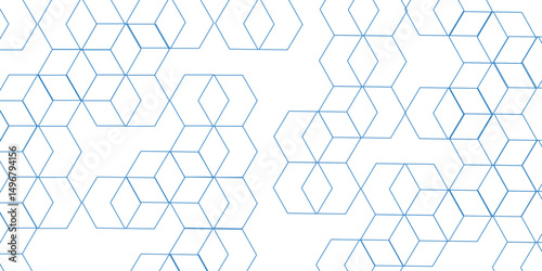 Abstract white background with blue hexagons seamless pattern and geometric in vector design. Futuristic blue neon honeycombs. Modern technology design .Minimal style website banner, decoration .	
