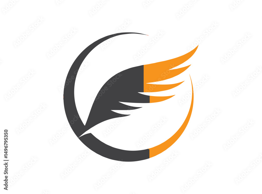 Obraz premium Elegant wing logo in orange and black, ideal for aviation, freedom, delivery, or startup branding in SVG icon or design format.