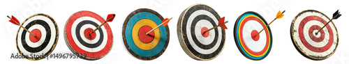 Multiple Archery Targets with Arrows Centered on Bullseyes Isolated Transparent Background