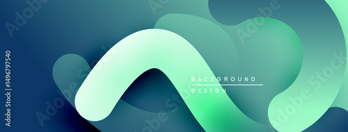 Abstract fluid shapes, teal hues dominate. Smooth gradients create modern background design. Minimalist aesthetic, calming visual experience.