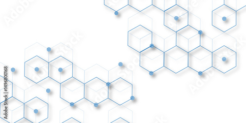 Abstract white background with blue hexagons seamless pattern and geometric in vector design. Futuristic blue neon honeycombs. Modern technology design .Minimal style website banner, decoration .	
