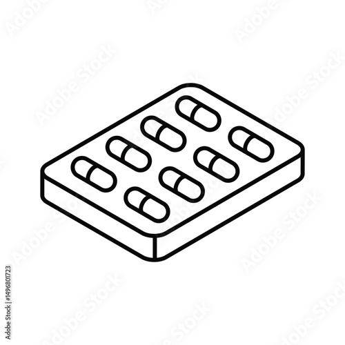 A modern isometric style icon of pill blister