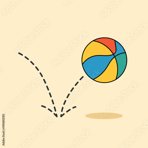 Bouncing ball, graph in physics. Projectile motion, parabolic curve trace silhouette. 