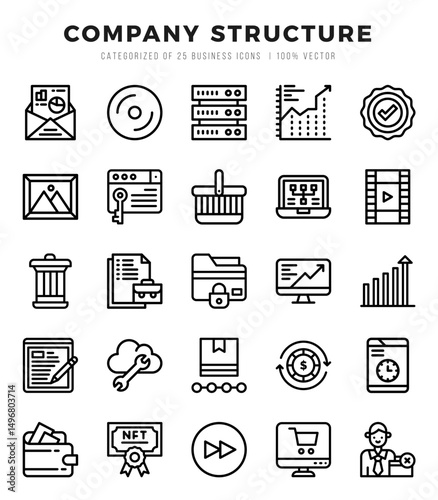 Company Structure Lineal icons collection. 25 icon set. Vector illustration.