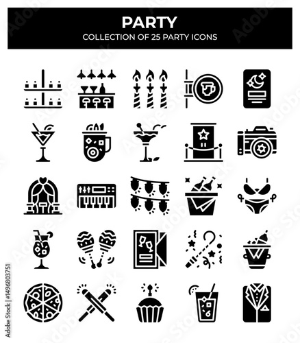 Collection of 25 Party Icons. A Visual Guide to Festive Elements