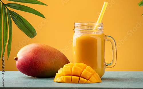 fresh mango juice and fruits