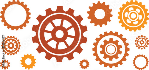 Set of Industrial Gear Wheels Vector Icons in Orange and Brown