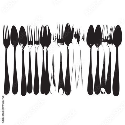 spoon and fork set. Set of restaurant icons. Silhouette cutlery icon, Steel Spoon Set, Spoon Set, Cutlery Set, Stainless Steel Spoon Set. Black cutlery set, Kitchen silhouette set.