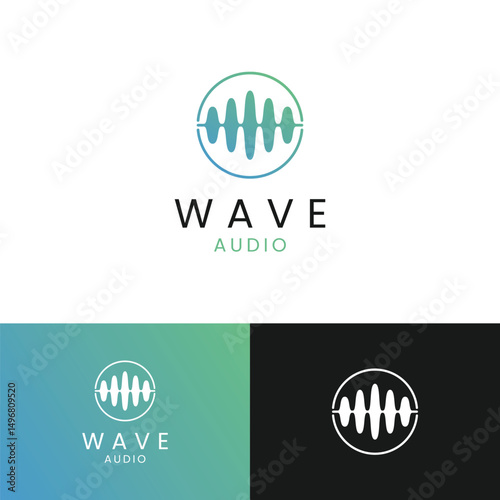Abstract gradient sound wave logo template, sound wave icon element, audio music symbol.