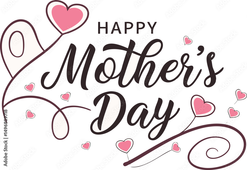 Happy Mother's Day greeting design with floral elements and pink hearts for celebrating moms. Happy Mother's Day greeting design with floral elements and pink hearts for celebrating moms.