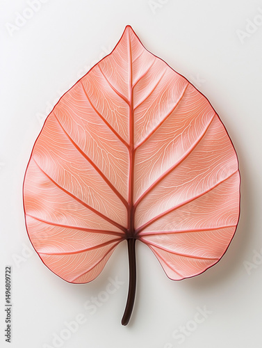 Realistic Close-Up of Caladium Leaf with Fine Details of Texture, Veins, and Color Gradients
