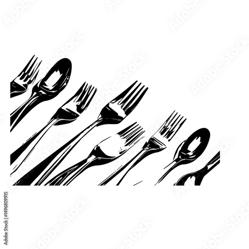 spoon and fork set. Set of restaurant icons. Silhouette cutlery icon, Steel Spoon Set, Spoon Set, Cutlery Set, Stainless Steel Spoon Set. Black cutlery set, Kitchen silhouette set.