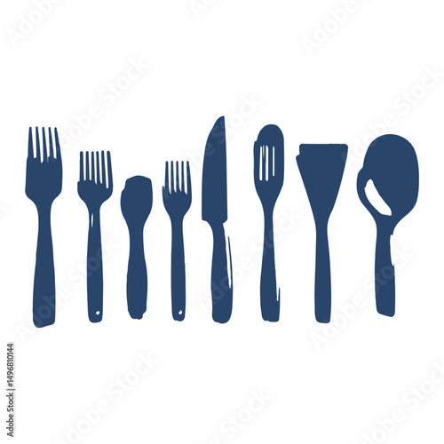 spoon and fork set. Set of restaurant icons. Silhouette cutlery icon, Steel Spoon Set, Spoon Set, Cutlery Set, Stainless Steel Spoon Set. Black cutlery set, Kitchen silhouette set.