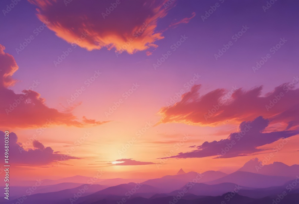 Obraz premium Blending orange and purple watercolor, ethereal sunset sky , texture, dawn, romantic