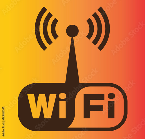 WiFi Wireless Network Signal Icon on Orange Gradient Background

