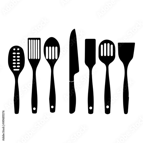 spoon and fork set. Set of restaurant icons. Silhouette cutlery icon, Steel Spoon Set, Spoon Set, Cutlery Set, Stainless Steel Spoon Set. Black cutlery set, Kitchen silhouette set.
