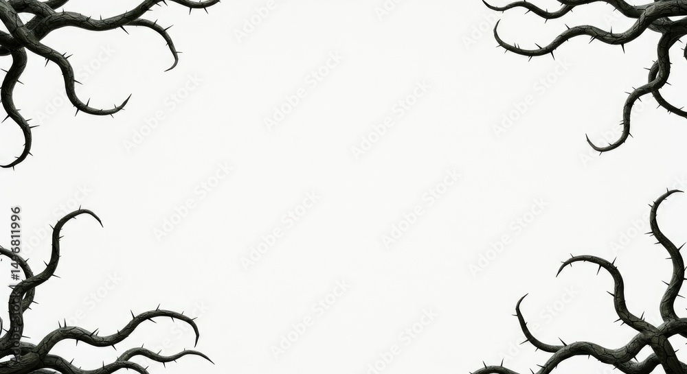 Fototapeta premium a dark growing fantasy tentacles with sharp thorns on an isolated white background 