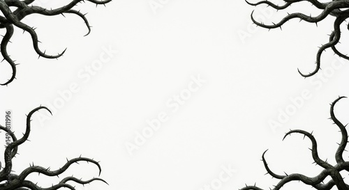 a dark growing fantasy tentacles with sharp thorns on an isolated white background 