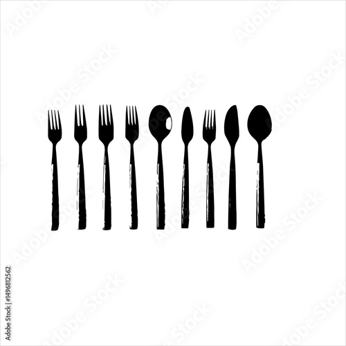 spoon and fork set. Set of restaurant icons. Silhouette cutlery icon, Steel Spoon Set, Spoon Set, Cutlery Set, Stainless Steel Spoon Set. Black cutlery set, Kitchen silhouette set.