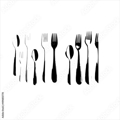 spoon and fork set. Set of restaurant icons. Silhouette cutlery icon, Steel Spoon Set, Spoon Set, Cutlery Set, Stainless Steel Spoon Set. Black cutlery set, Kitchen silhouette set.