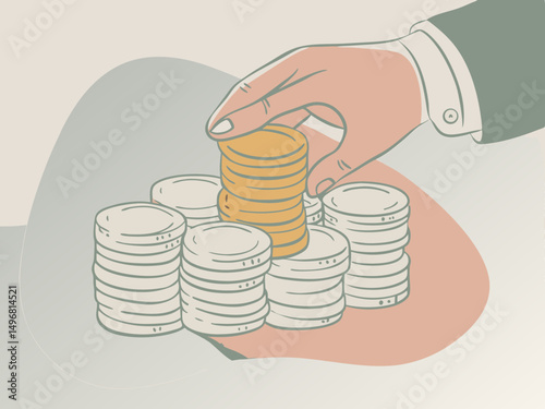 Businessman's hand holding a gold coin showing financial growth and investment savings success