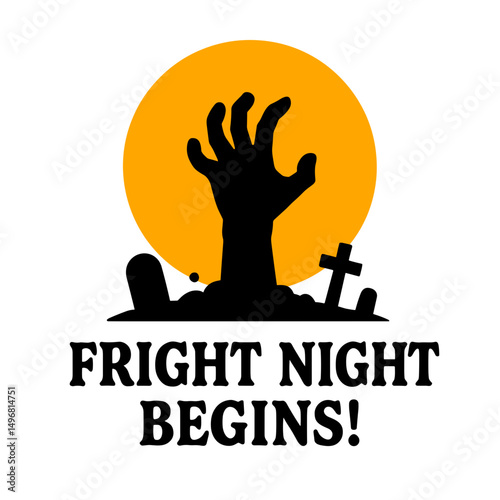 Zombie hand rising with Fright Night Begins text