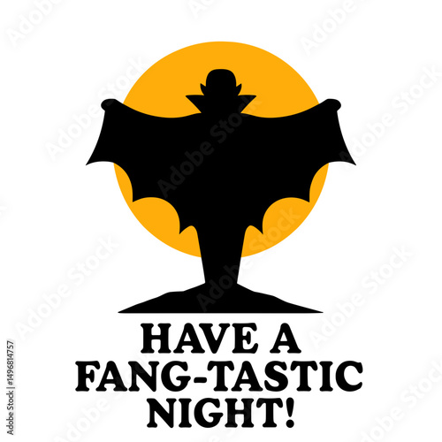 Vampire silhouette with Fang-tastic Night Halloween quote