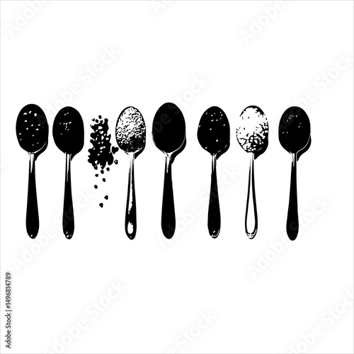 spoon and fork set. Set of restaurant icons. Silhouette cutlery icon, Steel Spoon Set, Spoon Set, Cutlery Set, Stainless Steel Spoon Set. Black cutlery set, Kitchen silhouette set.