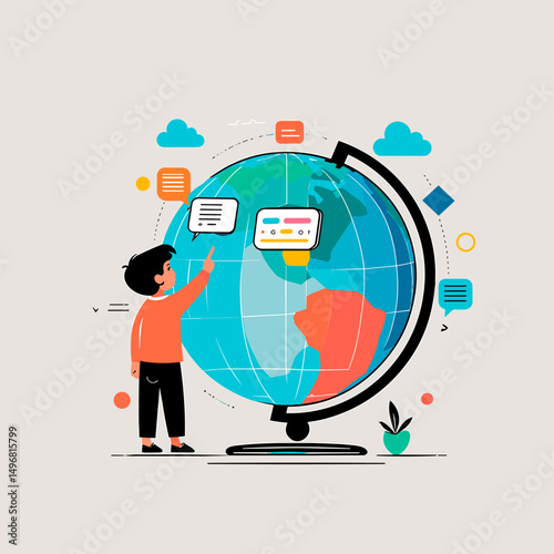 Child interacting with globe while learning about geography