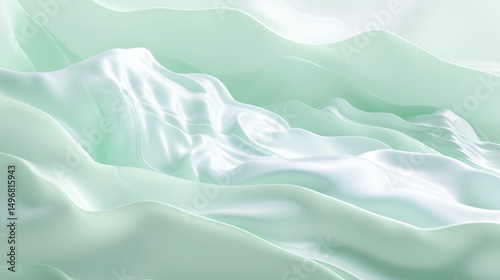 mint green and white color scheme, creating a serene and tranquil atmosphere. The surface appears smooth, with subtle highlights and shadows enhancing the depth and realism.
