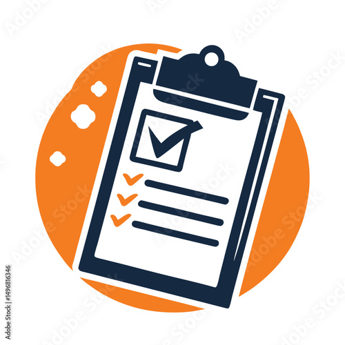 Graphic icon of clipboard and checklist representing successful task management and efficient productivity.