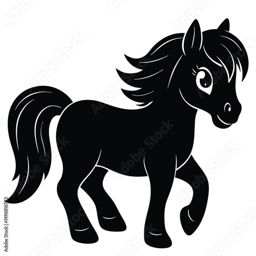 Adorable Black Pony Silhouette Equestrian Illustration