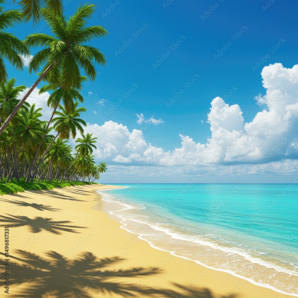 A sunlit tropical beach with turquoise waters, golden sand, palm shadows, and a clear, vibrant sky.
A sunlit tropical beach with turquoise waters, golden sand, palm shadows, and a clear, vibrant sky.