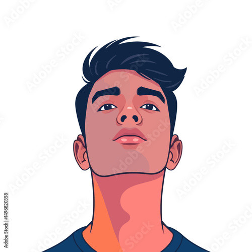Young man looking upward profile illustration