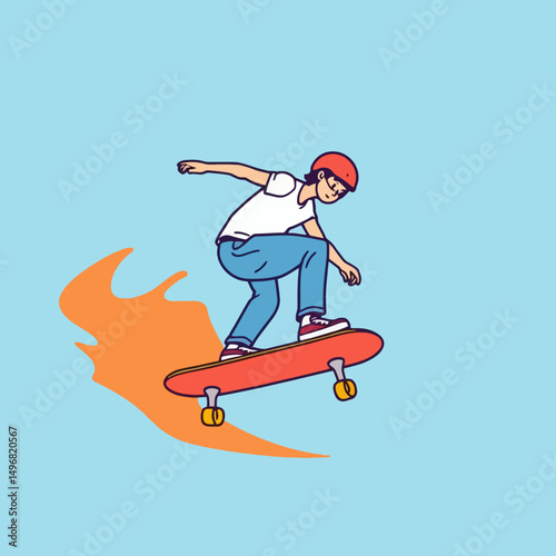 Young person skateboarding air trick illustration