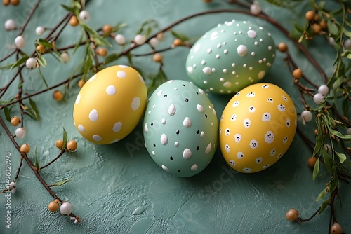 Easter eggs decorated pastel colors springtime