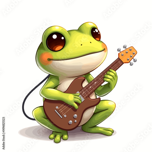 Cute cartoon frog playing electric guitar