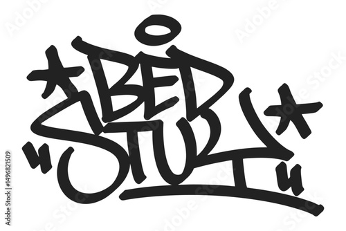 Bed Stuy graffiti tag in bold black lettering on white background. Clean urban style, iconic for vibrant Brooklyn neighborhood culture, hip hop roots, and creative street art projects.