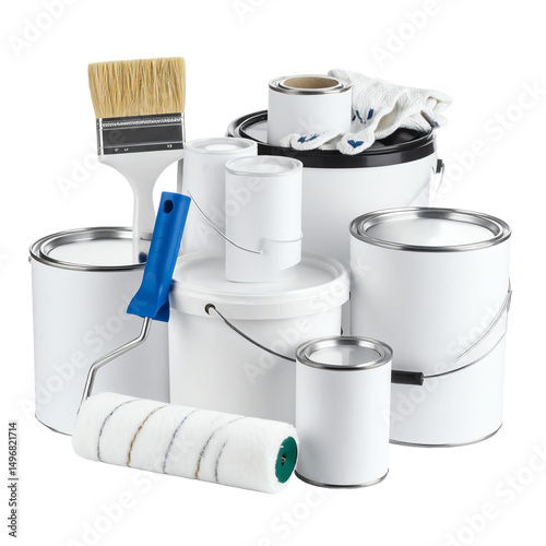 Collection of painting supplies and equipment