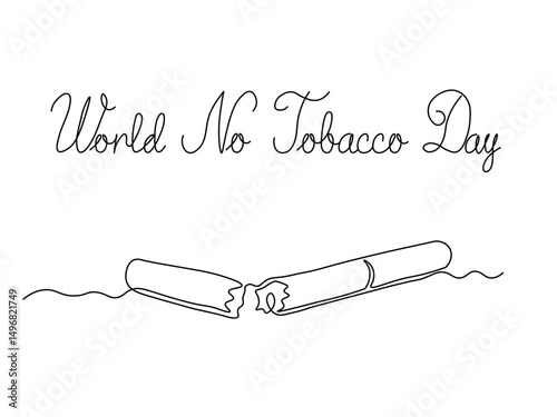 World no tobacco day. card. Abstract torn, broken cigarette,continuous single line art hand drawing sketch logo