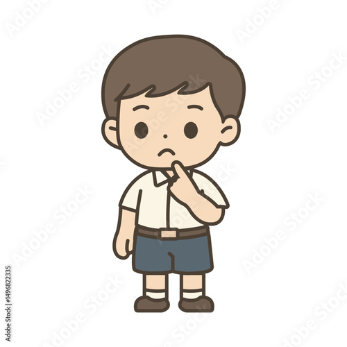 Cute Thai School Boy in Uniform Cartoon Vector Illustration