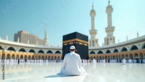 Pilgrim Praying at Kaaba in Mecca