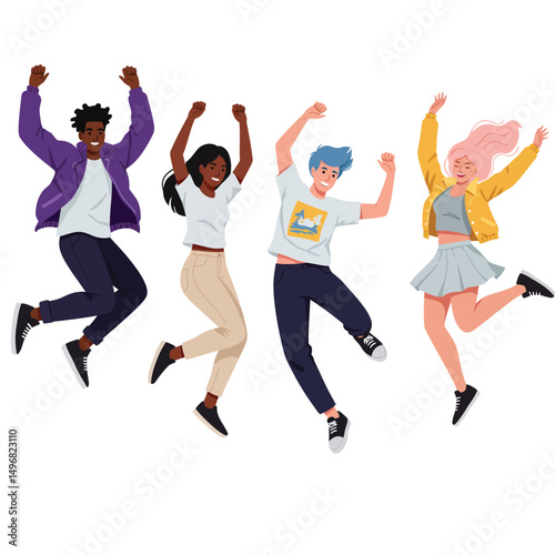 Group of Diverse People Jumping in Joy