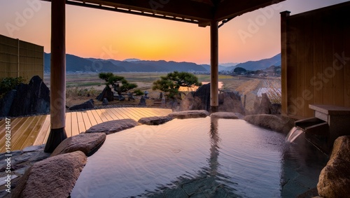 sunset at the onsen